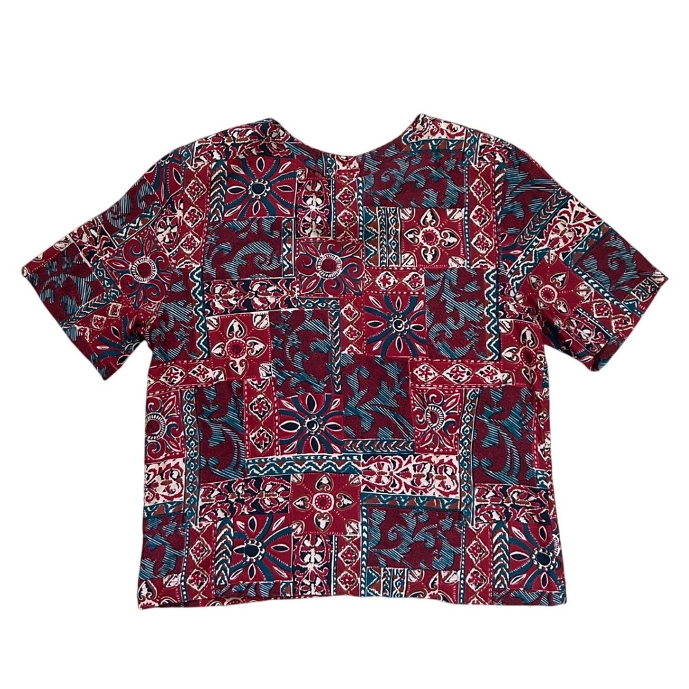 Georgiou Studio Vintage 100% Silk Blouse Red Patchwork Paisley Western Top 12 L